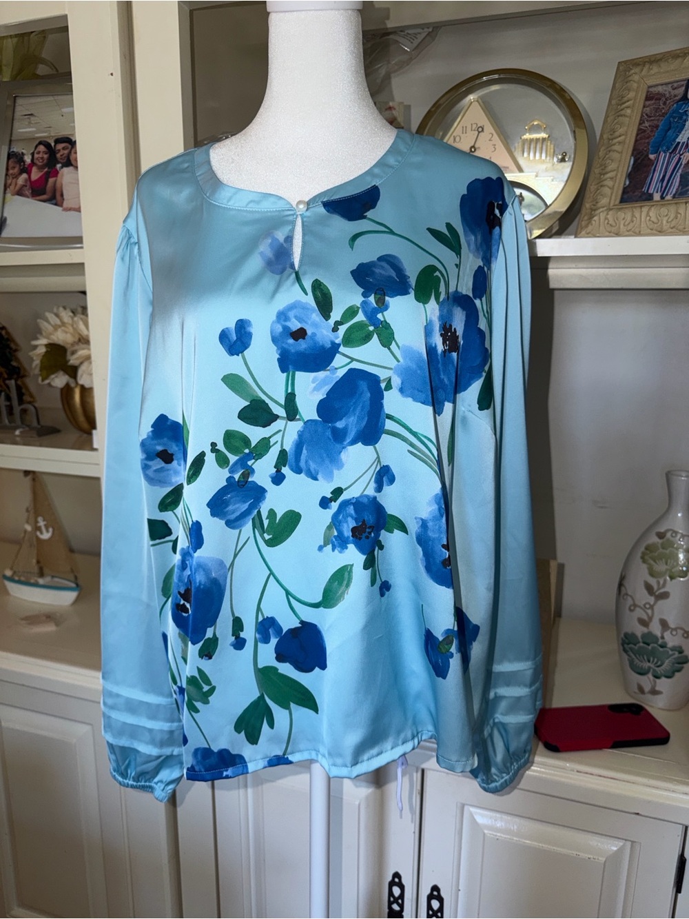 Isaac Mizrahi Light Blue Floral Long-Sleeve Blouse